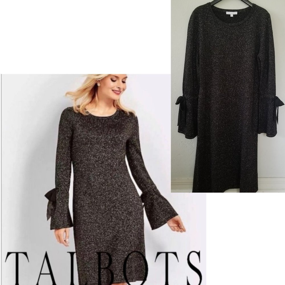 NWT Talbots Sparkle Black Dress with Ribbon Sz S